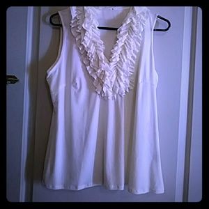 White career ruffle blouse